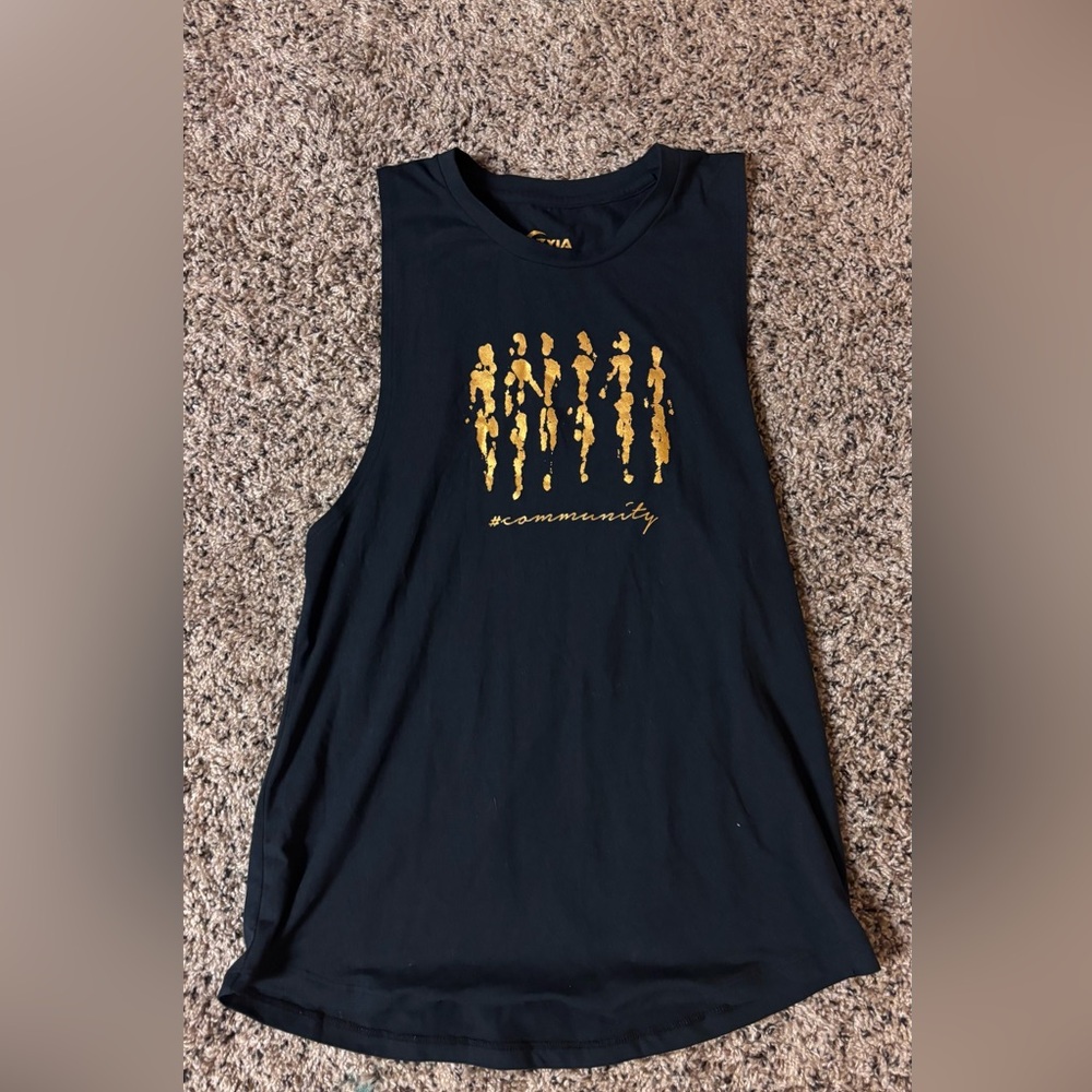 Black Tank Top with Gold Graphic